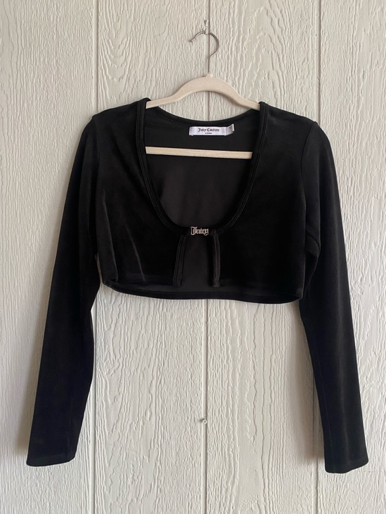 Juicy Couture Sweaters - Juicy Couture Black Velvet Cropped Cardigan Goth Coquette Edgy Streetwear Sz S